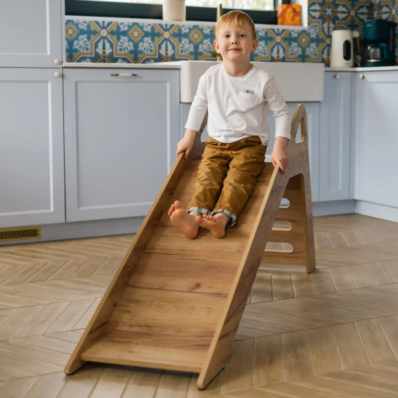 Zjeżdżalnia Montessori Puzzle dla dzieci SL-310 - dębowa| Domowa zjeżdżalnia od 12 miesiąca