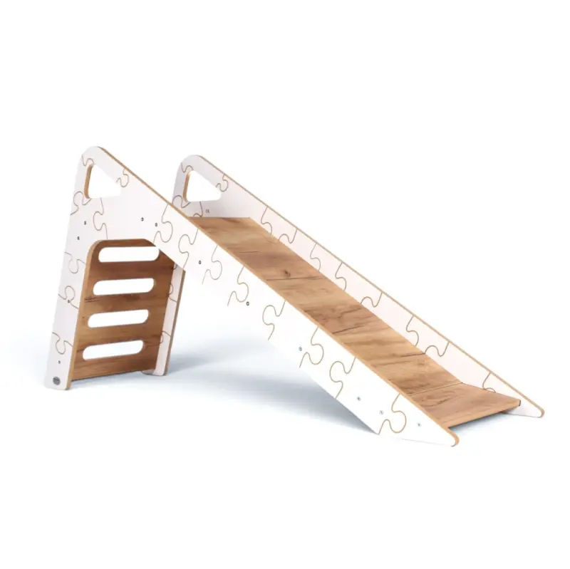 Zjeżdżalnia Montessori Puzzle dla dzieci SL-310 - biało-dębowa| Domowa zjeżdżalnia od 12 miesiąca