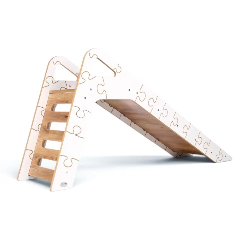 Zjeżdżalnia Montessori Puzzle dla dzieci SL-310 - biało-dębowa| Domowa zjeżdżalnia od 12 miesiąca