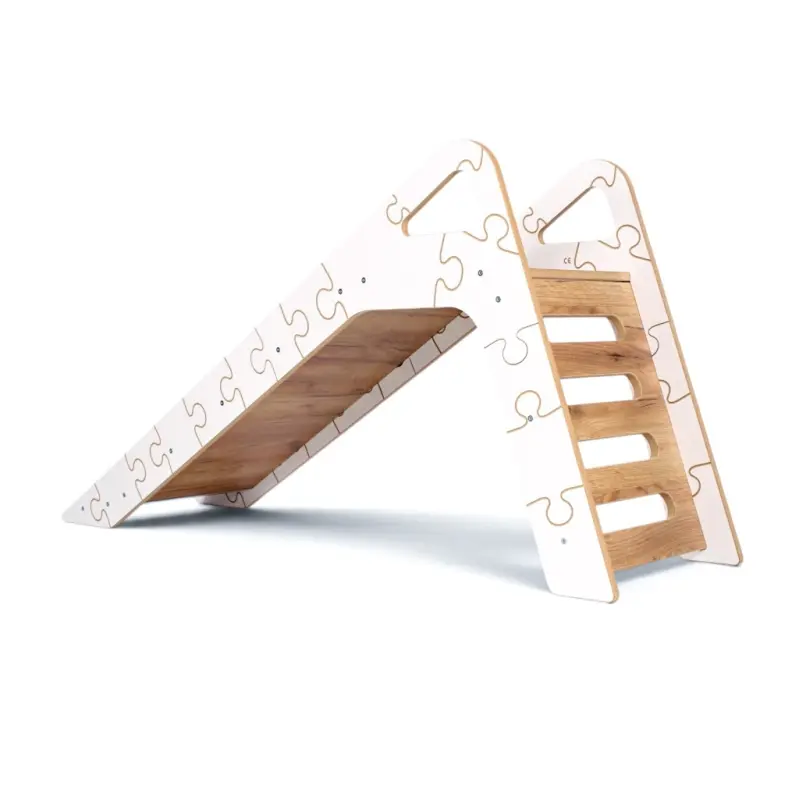 Zjeżdżalnia Montessori Puzzle dla dzieci SL-310 - biało-dębowa| Domowa zjeżdżalnia od 12 miesiąca