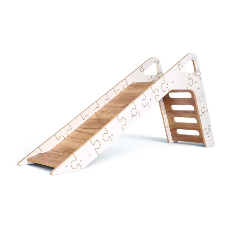 Zjeżdżalnia Montessori Puzzle dla dzieci SL-310 - biało-dębowa| Domowa zjeżdżalnia od 12 miesiąca