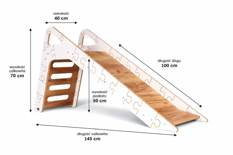 Zjeżdżalnia Montessori Puzzle dla dzieci SL-310 - biało-dębowa| Domowa zjeżdżalnia od 12 miesiąca