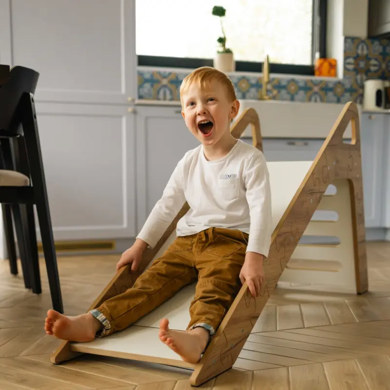 Zjeżdżalnia Montessori Puzzle dla dzieci SL-310 - dębowo-biała| Domowa zjeżdżalnia od 12 miesiąca