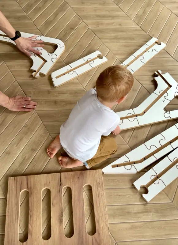 Zjeżdżalnia Montessori Puzzle dla dzieci SL-310 - dębowo-biała| Domowa zjeżdżalnia od 12 miesiąca