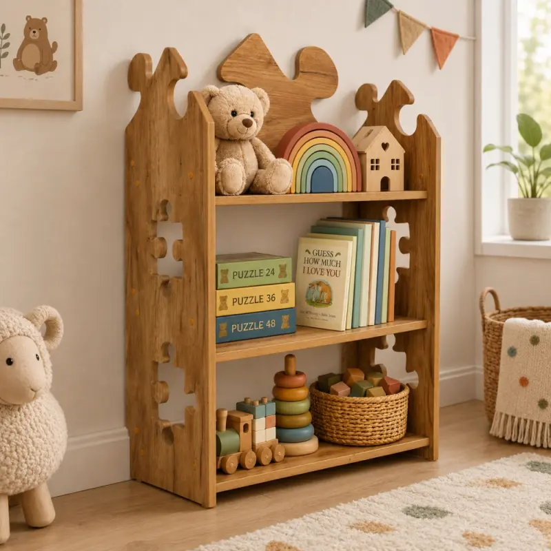 Regał dziecięcy Puzzle Montessori – biblioteczka na książki i zabawki TS-510 dębowy