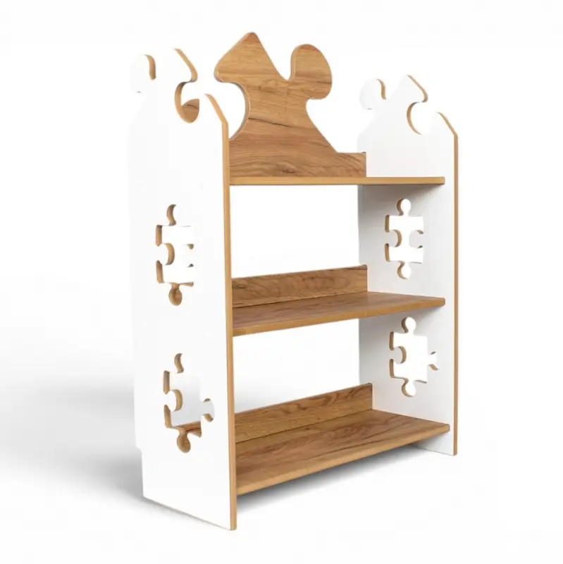 Regał dziecięcy Puzzle Montessori – biblioteczka na książki i zabawki TS-510 biało-dębowy
