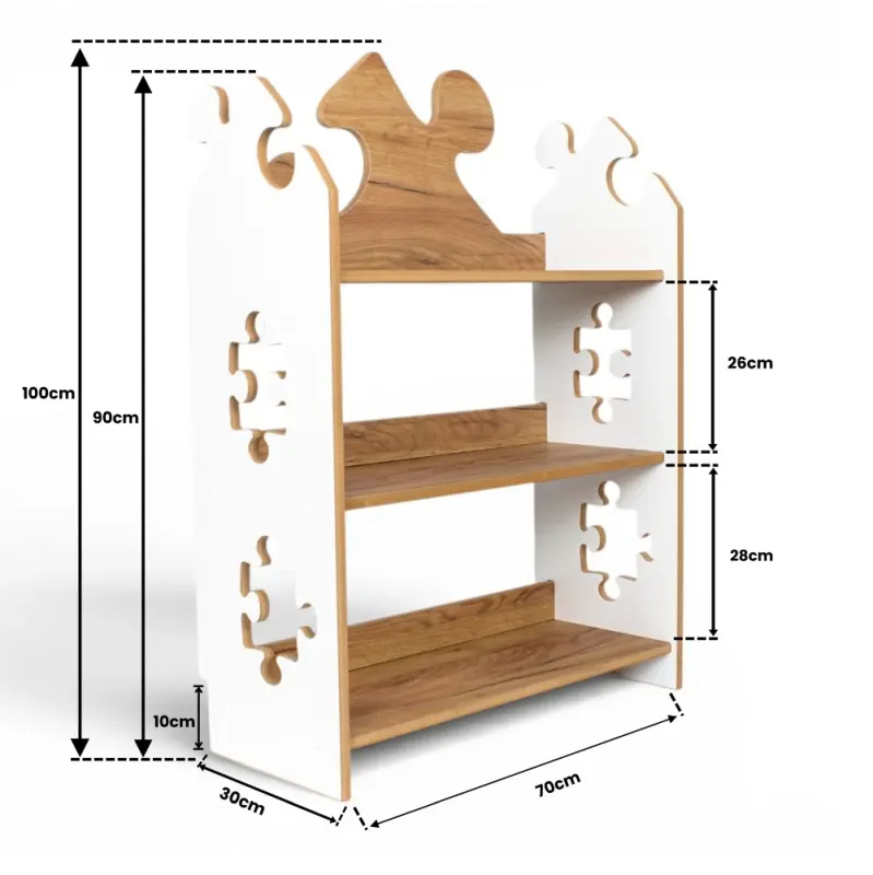 Regał dziecięcy Puzzle Montessori – biblioteczka na książki i zabawki TS-510 biało-dębowy