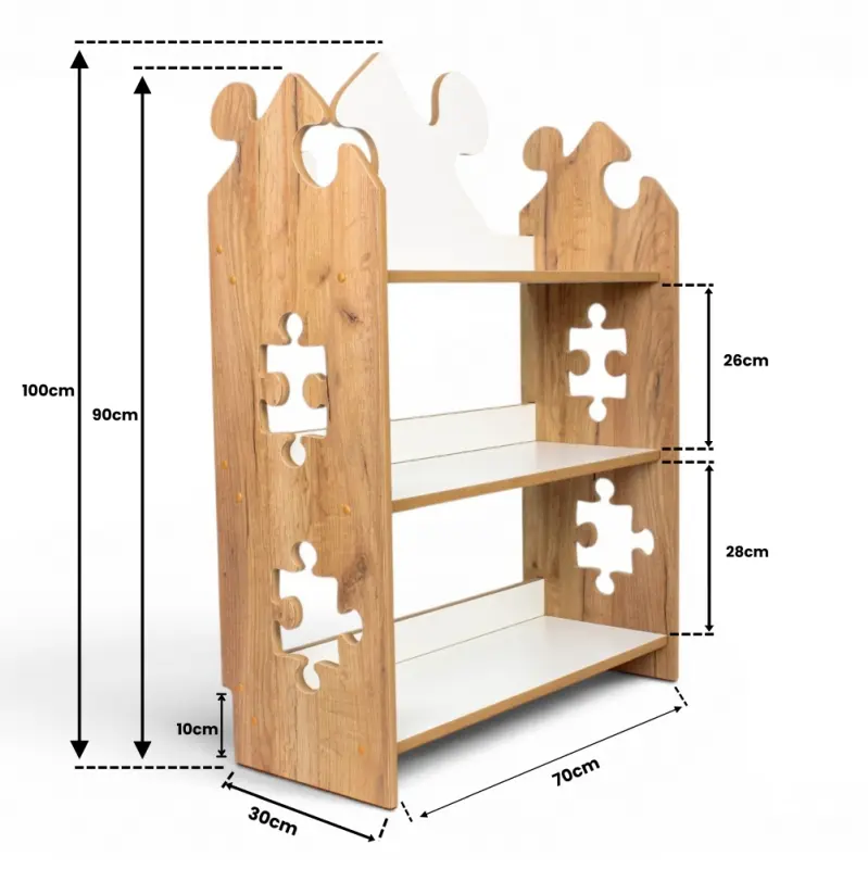 Regał dziecięcy Puzzle Montessori – biblioteczka na książki i zabawki TS-510 dębowo-biały
