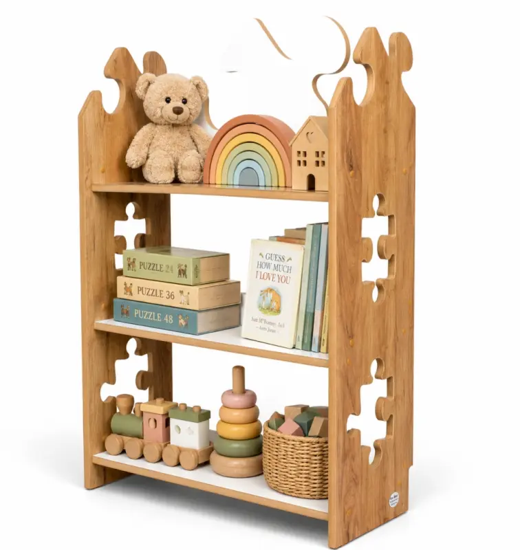 Regał dziecięcy Puzzle Montessori – biblioteczka na książki i zabawki TS-510 dębowo-biały