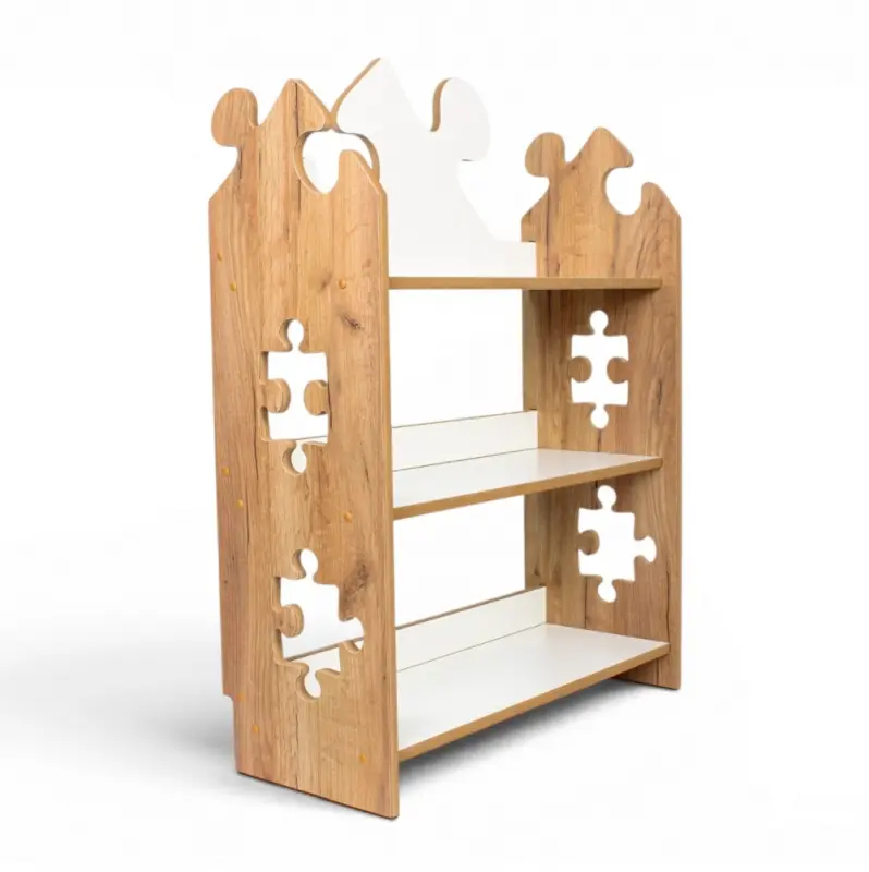 Regał dziecięcy Puzzle Montessori – biblioteczka na książki i zabawki TS-510 dębowo-biały
