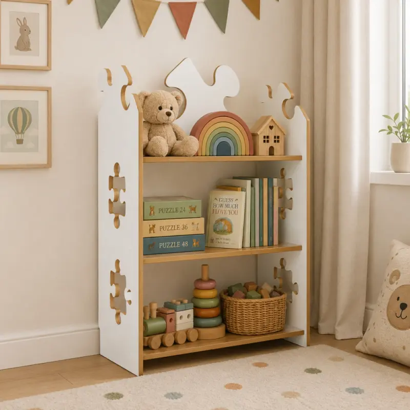 Regał dziecięcy Puzzle Montessori – biblioteczka na książki i zabawki TS-510 biały