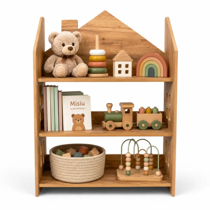 Regał dziecięcy Domek Montessori – biblioteczka na książki i zabawki TS-520 dębowy