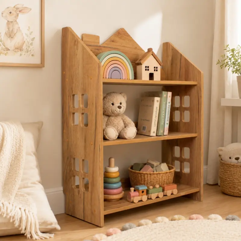 Regał dziecięcy Domek Montessori – biblioteczka na książki i zabawki TS-520 dębowy