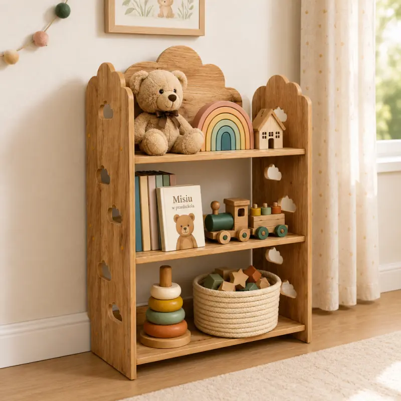 Regał dziecięcy Chmurka – biblioteczka Montessori na książki i zabawki TS-530 dębowy