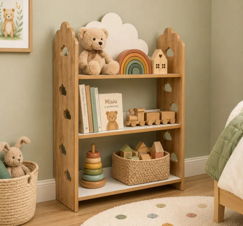 Regał dziecięcy Chmurka – biblioteczka Montessori na książki i zabawki TS-530 dębowo-biały