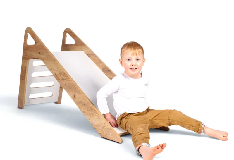 Zjeżdżalnia Montessori Puzzle dla dzieci SL-310 - dębowo-biała| Domowa zjeżdżalnia od 12 miesiąca