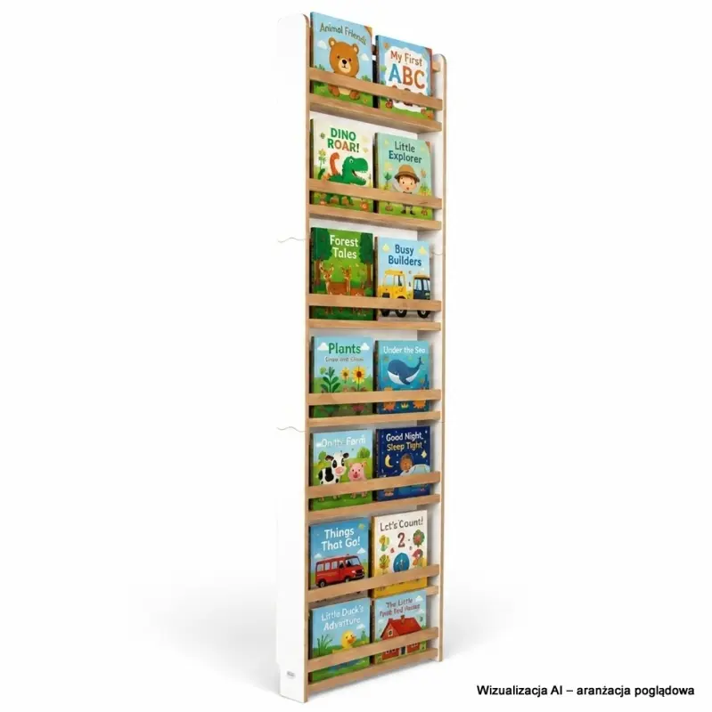 Regał dziecięcy na książki Montessori 200 × 60 cm - 7 półek BSH-67 biało-dębowy
