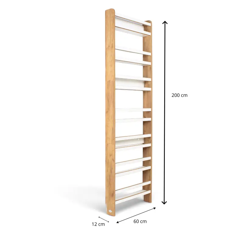 Regał dziecięcy na książki Montessori 200 × 60 cm - 7 półek BSH-67 dębowo-biały