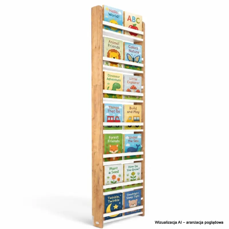 Regał dziecięcy na książki Montessori 200 × 60 cm - 7 półek BSH-67 dębowo-biały