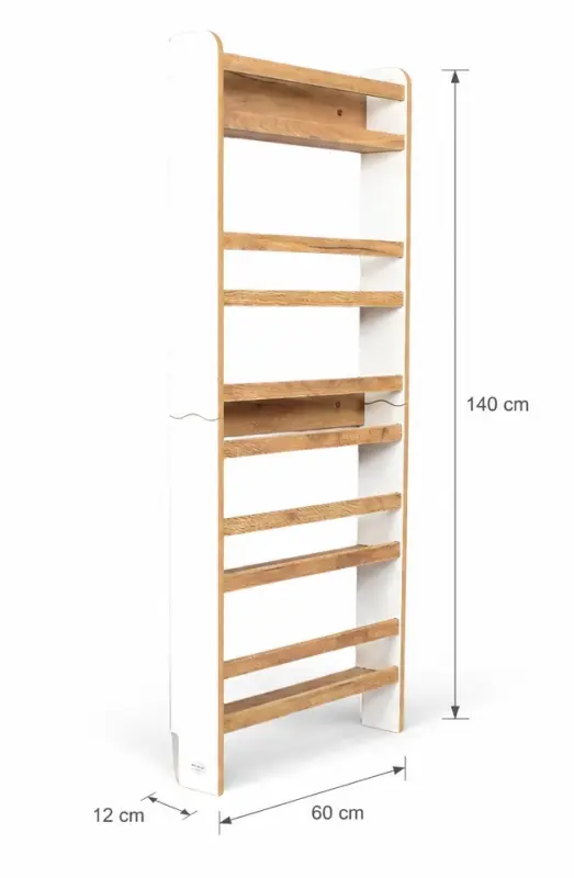 Regał dziecięcy na książki Montessori 140 × 60 cm - 5 półek BSH-65 biało-dębowy
