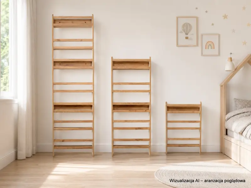 Regał dziecięcy na książki Montessori 140 × 60 cm - 5 półek BSH-65 biało-dębowy