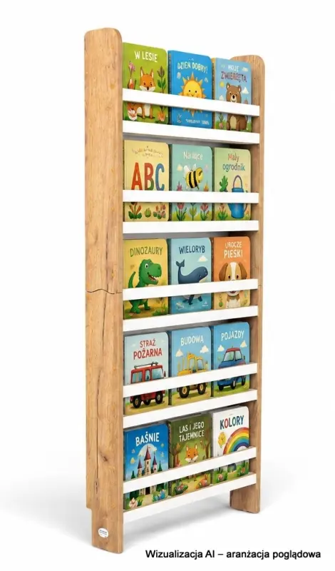 Regał dziecięcy na książki Montessori 140 × 60 cm - 5 półek BSH-65 dębowo-biały