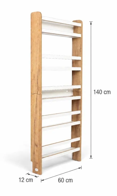 Regał dziecięcy na książki Montessori 140 × 60 cm - 5 półek BSH-65 dębowo-biały