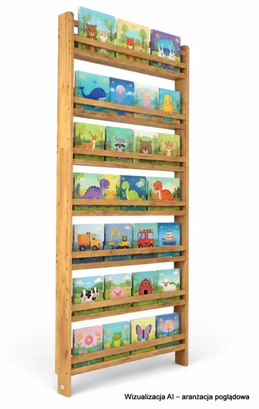 Regał dziecięcy na książki Biblioteczka Montessori 200 × 90 cm - 7 półek BSH-97 dębowy