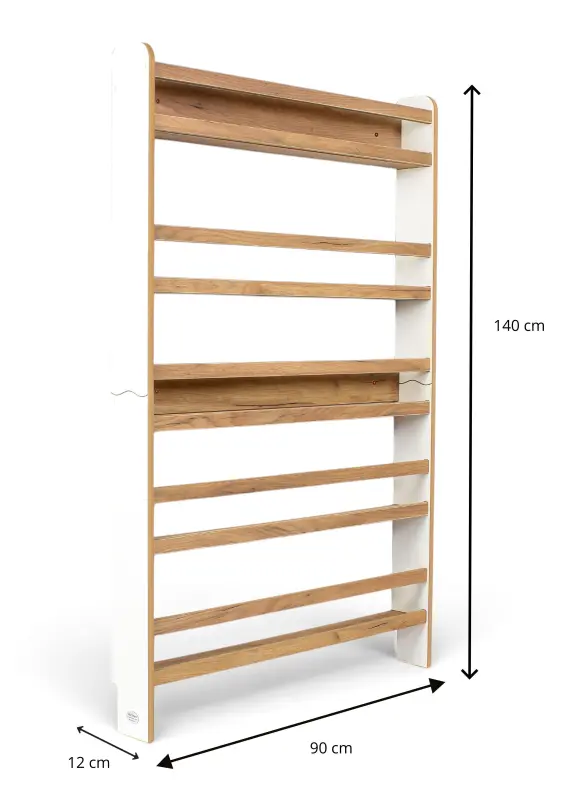 Regał dziecięcy na książki Biblioteczka Montessori 140 × 90 cm - 5 półek BSH-95 biało-dębowy
