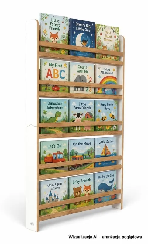 Regał dziecięcy na książki Biblioteczka Montessori 140 × 90 cm - 5 półek BSH-95 biało-dębowy
