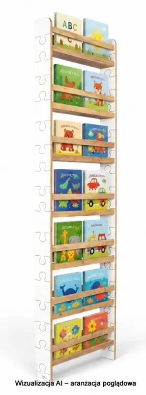Regał dziecięcy na książki Biblioteczka Montessori Puzzle 200 × 60 cm - 7 półek BSH-PZ-67 biało-dębowy