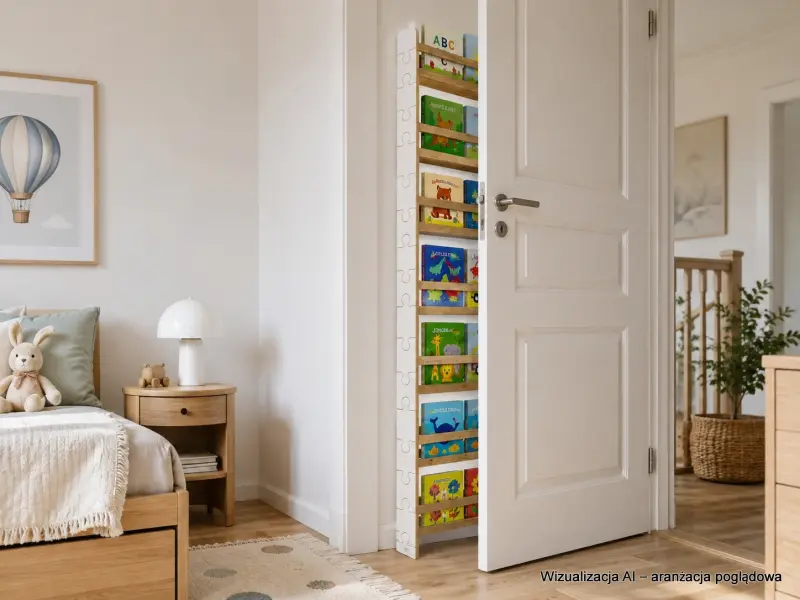 Regał dziecięcy na książki Biblioteczka Montessori Puzzle 200 × 60 cm - 7 półek BSH-PZ-67 biało-dębowy