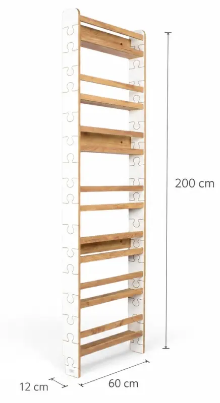 Regał dziecięcy na książki Biblioteczka Montessori Puzzle 200 × 60 cm - 7 półek BSH-PZ-67 biało-dębowy