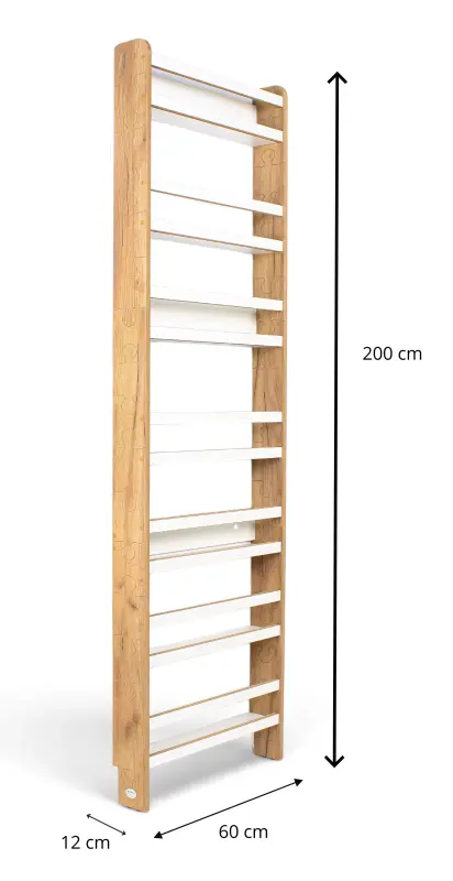 Regał dziecięcy na książki Biblioteczka Montessori Puzzle 200 × 60 cm - 7 półek BSH-PZ-67 dębowo-biały