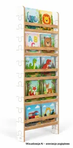 Regał dziecięcy na książki Biblioteczka Montessori Puzzle 140 × 60 cm - 5 półek BSH-PZ-65 biało-dębowy