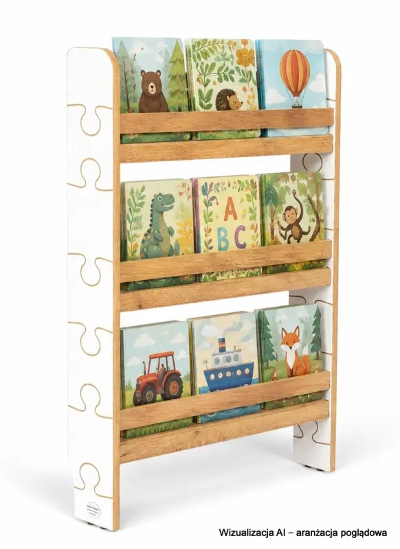 Regał dziecięcy na książki Biblioteczka Montessori Puzzle 80 × 60 cm - 3 półki BSH-PZ-63 biało-dębowy