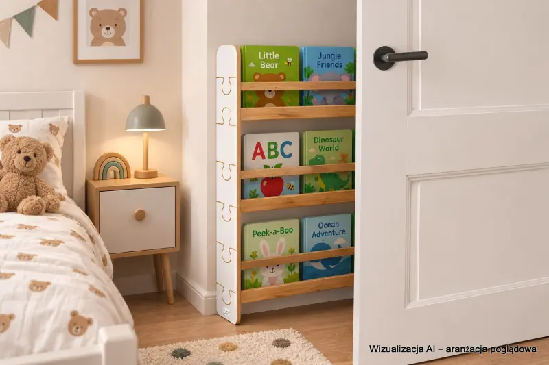 Regał dziecięcy na książki Biblioteczka Montessori Puzzle 80 × 60 cm - 3 półki BSH-PZ-63 biało-dębowy