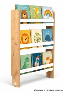 Regał dziecięcy na książki Biblioteczka Montessori Puzzle 80 × 60 cm - 3 półki BSH-PZ-63 dębowo-biały