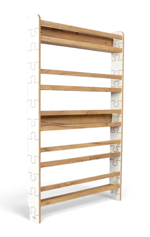 Regał dziecięcy na książki Biblioteczka Montessori Puzzle 140 × 90 cm - 5 półek BSH-PZ-95 biało-dębowy