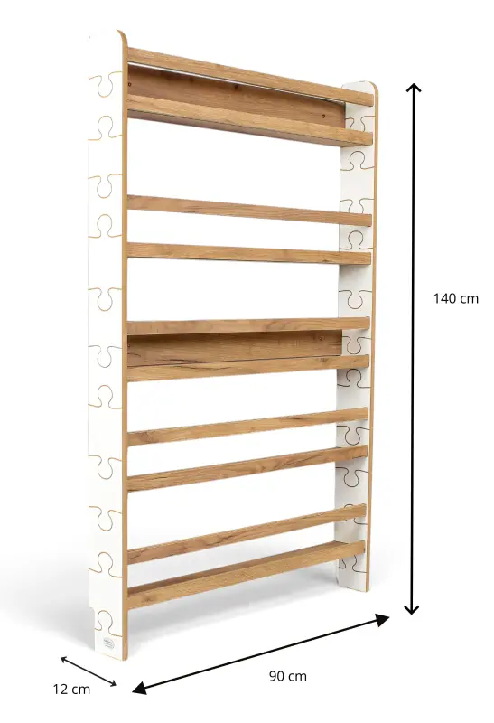 Regał dziecięcy na książki Biblioteczka Montessori Puzzle 140 × 90 cm - 5 półek BSH-PZ-95 biało-dębowy