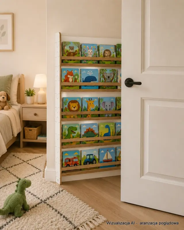 Regał dziecięcy na książki Biblioteczka Montessori Puzzle 140 × 90 cm - 5 półek BSH-PZ-95 biało-dębowy