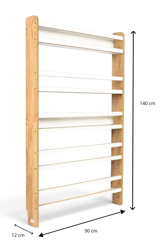Regał dziecięcy na książki Biblioteczka Montessori Puzzle 140 × 90 cm - 5 półek BSH-PZ-95 dębowo-biały