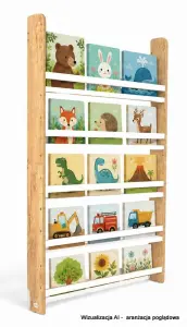 Regał dziecięcy na książki Biblioteczka Montessori Puzzle 140 × 90 cm - 5 półek BSH-PZ-95 dębowo-biały