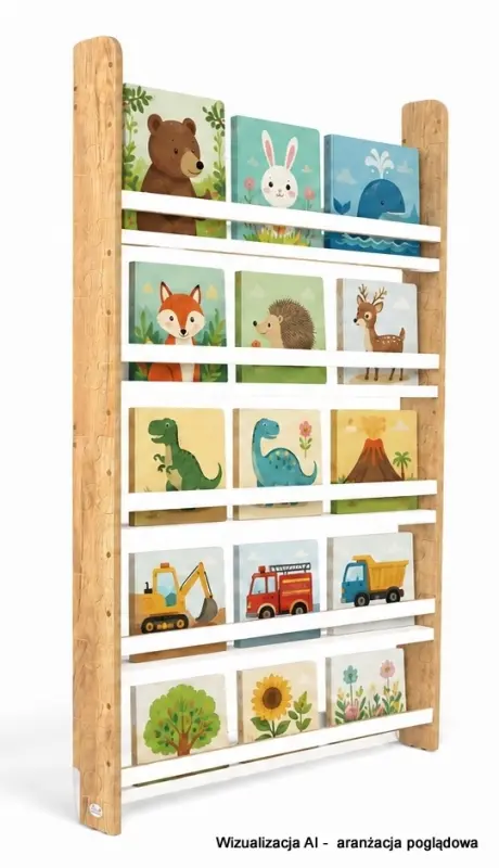 Regał dziecięcy na książki Biblioteczka Montessori Puzzle 140 × 90 cm - 5 półek BSH-PZ-95 dębowo-biały