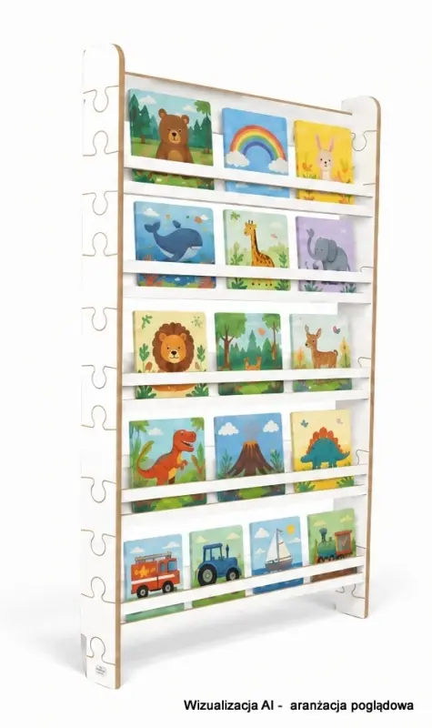 Regał dziecięcy na książki Biblioteczka Montessori Puzzle 140 × 90 cm - 5 półek BSH-PZ-95 biały