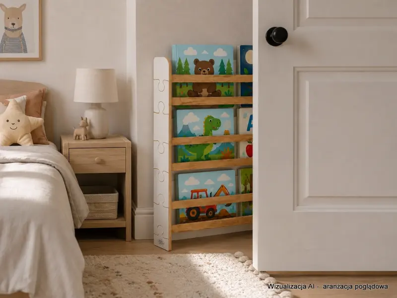 Regał dziecięcy na książki Biblioteczka Montessori Puzzle 80 × 90 cm - 3 półki BSH-PZ-93 biało-dębowy
