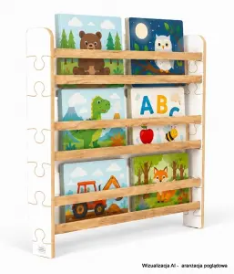Regał dziecięcy na książki Biblioteczka Montessori Puzzle 80 × 90 cm - 3 półki BSH-PZ-93 biało-dębowy