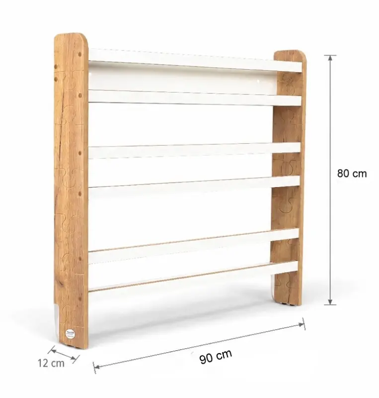 Regał dziecięcy na książki Biblioteczka Montessori Puzzle 80 × 90 cm - 3 półki BSH-PZ-93 dębowo-biały