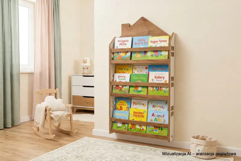 Biblioteczka wisząca – regał na książki dla dzieci Domek HBC-520 biało-dębowy