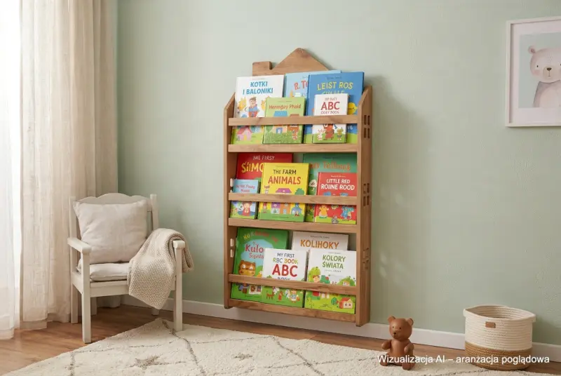 Biblioteczka wisząca – regał na książki dla dzieci Domek HBC-520 dębowy